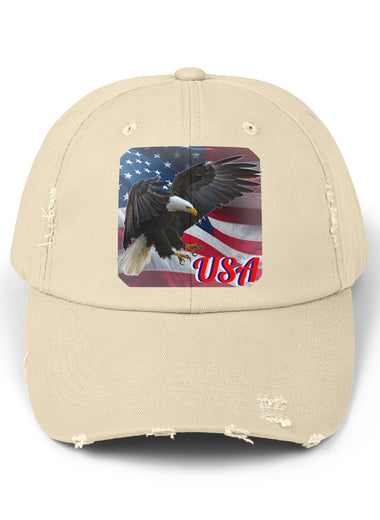 Patriotic Distressed Cap - USA Eagle Design, Unisex Baseball Hat, Vintage Style Headwear, 4th of July Gift, USA Flag Apparel