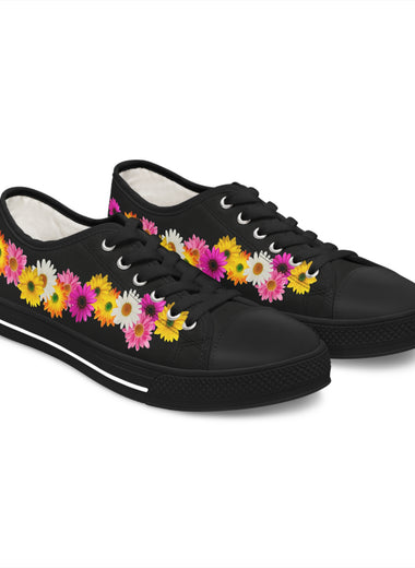 Black Daisy Flower Chain Women's Low Top Sneakers