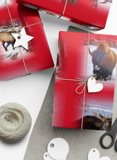 American Wildlife Gift Wrap Papers - Red Background