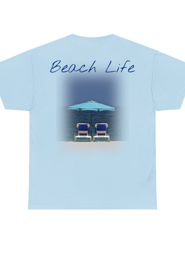 Blue Umbrella Beach Unisex Heavy Cotton Tee