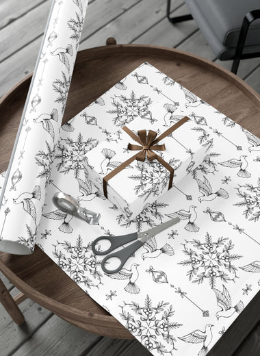Botanical Dove Gift Wrap Paper — Hand-Drawn Bird & Foliage Wrapping Paper
