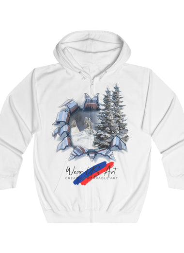 Winter Wonderland Full Zip Hoodie, Cozy Casual Wear, Perfect for Gifting, Art Lover's Apparel, Unisex Sweatshirt