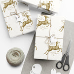 Reindeer Pattern Gold Holiday Gift Wrap Paper