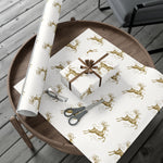 Reindeer Pattern Gold Holiday Gift Wrap Paper