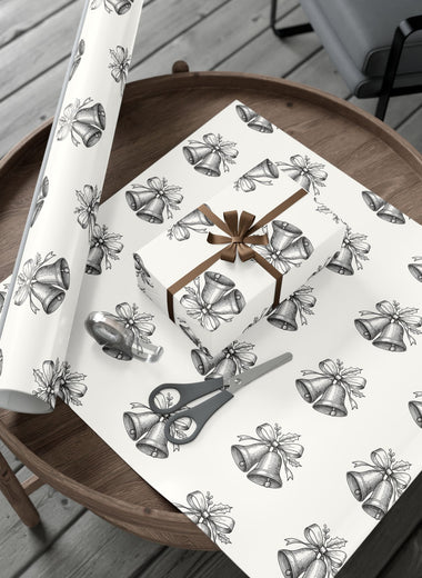 Holiday Bells Black & White Gift Wrap Paper — Elegant Christmas Wrapping Sheets