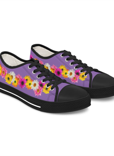 Purple Daisy Flower Chain Women's Low Top Sneakers