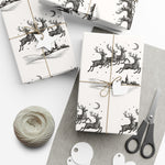 Reindeer Sleigh Vintage Black & White Gift Wrap Paper
