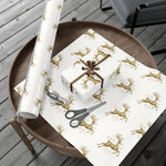Reindeer Pattern Gold Holiday Gift Wrap Paper