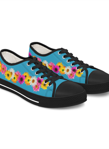 Turquoise Daisy Flower Chain Women's Low Top Sneakers