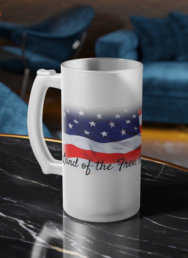 Land of the Free Frosted Glass Beer Mug