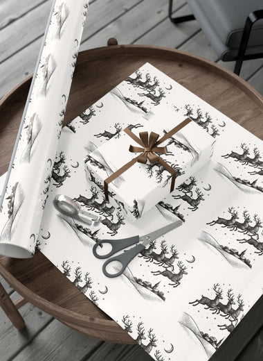 Reindeer Sleigh Vintage Black & White Gift Wrap Paper