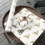 Reindeer Pattern Gold Holiday Gift Wrap Paper